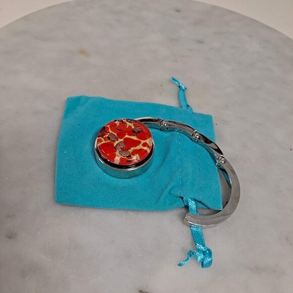 Tabletop Handbag Holder Foldable Orange & Gold Mosaic Look with Resin Coating - Picture 2 of 9